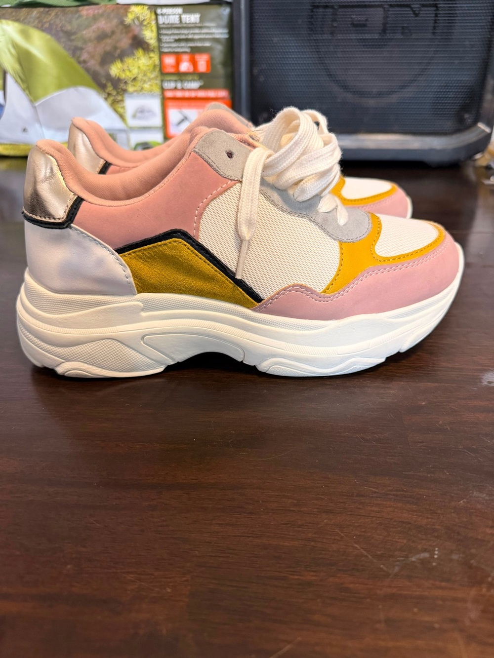 Women's Pink & Yellow Chunky Fashion Sneakers